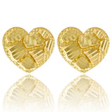 10k Yellow Gold Diamond Cut Nugget Heart Stud Earrings 11.8mm x 13.8mm 1.9 grams