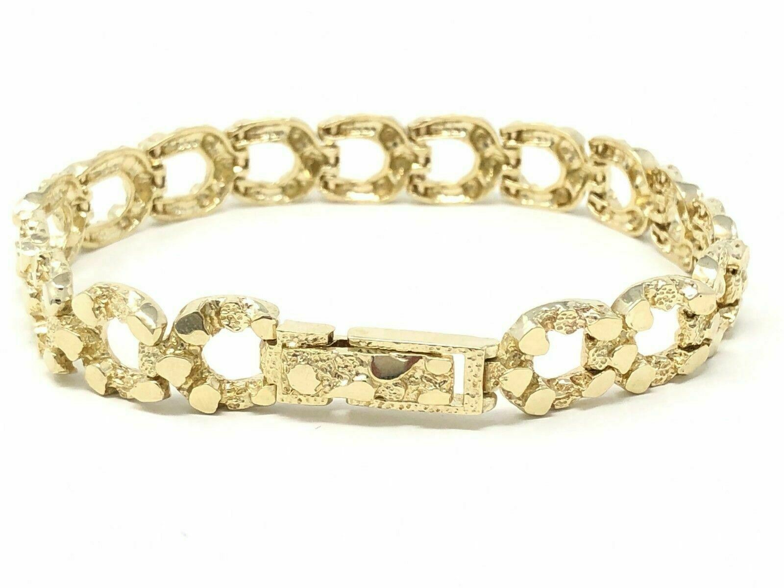 10k Yellow Gold Solid Horse Shoe Nugget Bracelet 7.5" 10.5mm 20 grams
