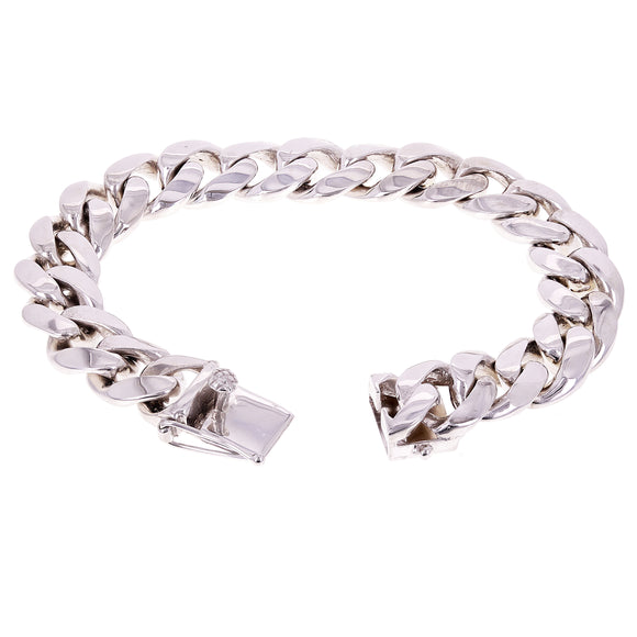 14k White Gold Miami Cuban Link Chain Bracelet 8.5