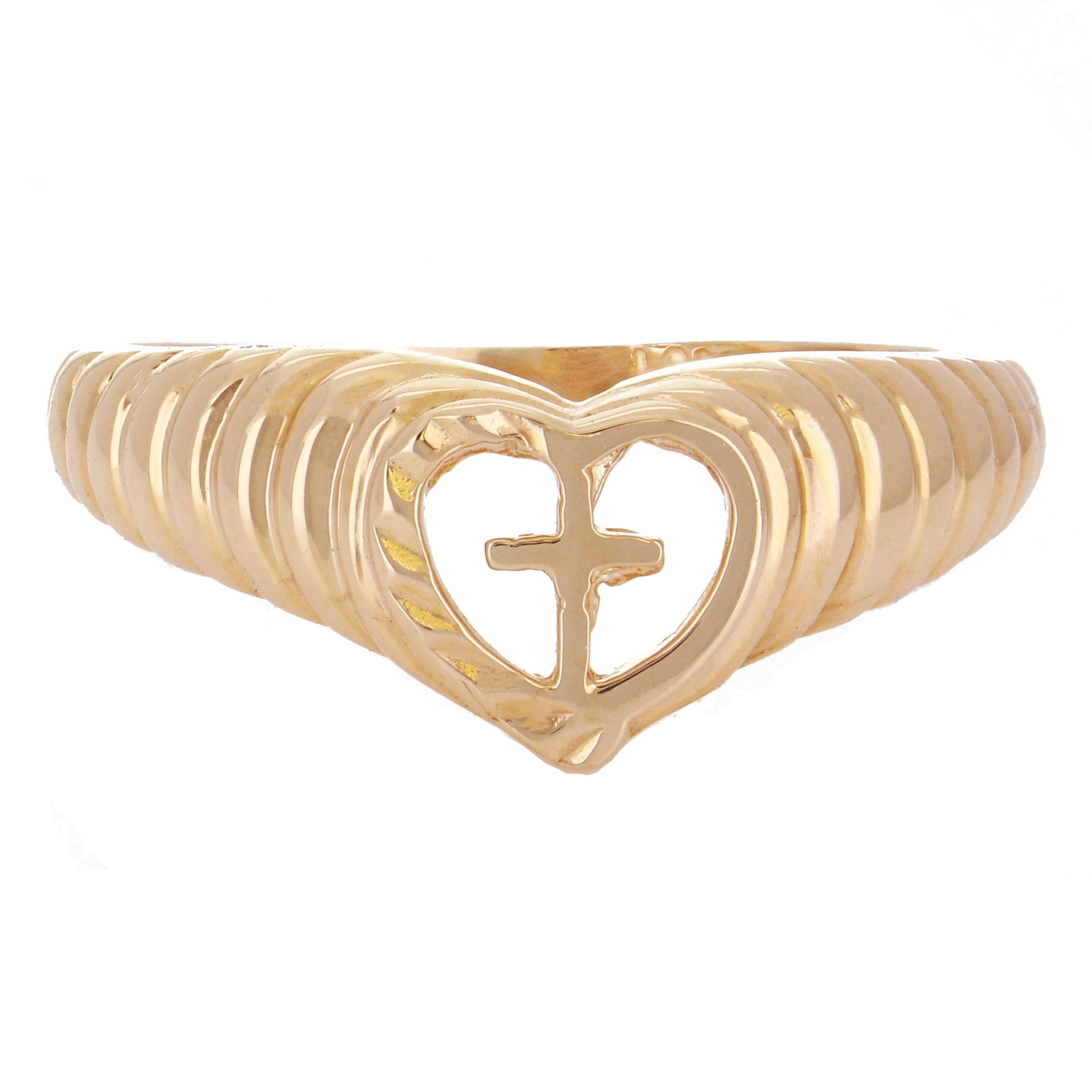 14k Rose Gold Solid Love Open Heart Cross Ring Size 5 - Ring Size 5