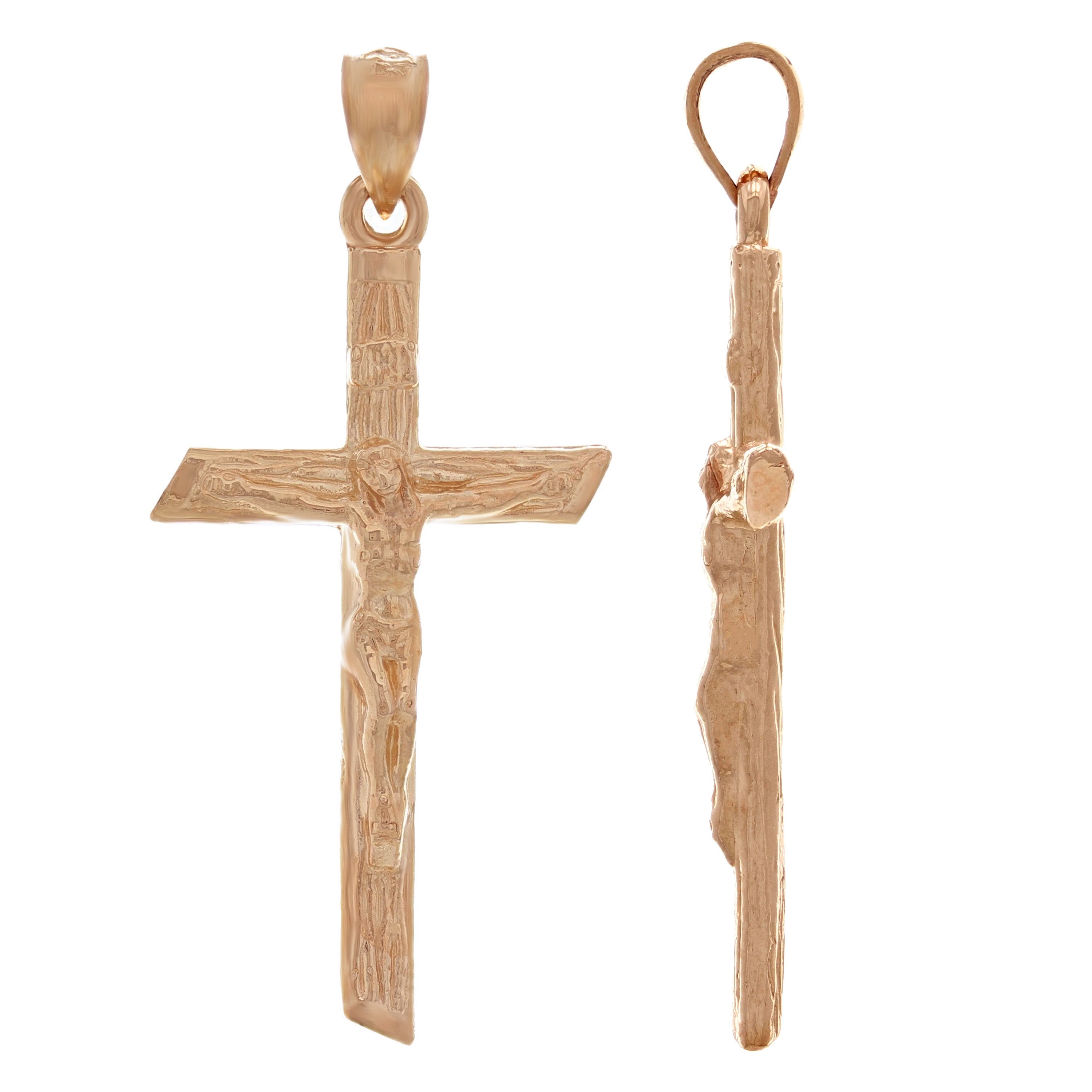14k Rose Gold Bark Tree Trunk Jesus INRI Crucifix Cross Charm Pendant 4.6 grams - Rose