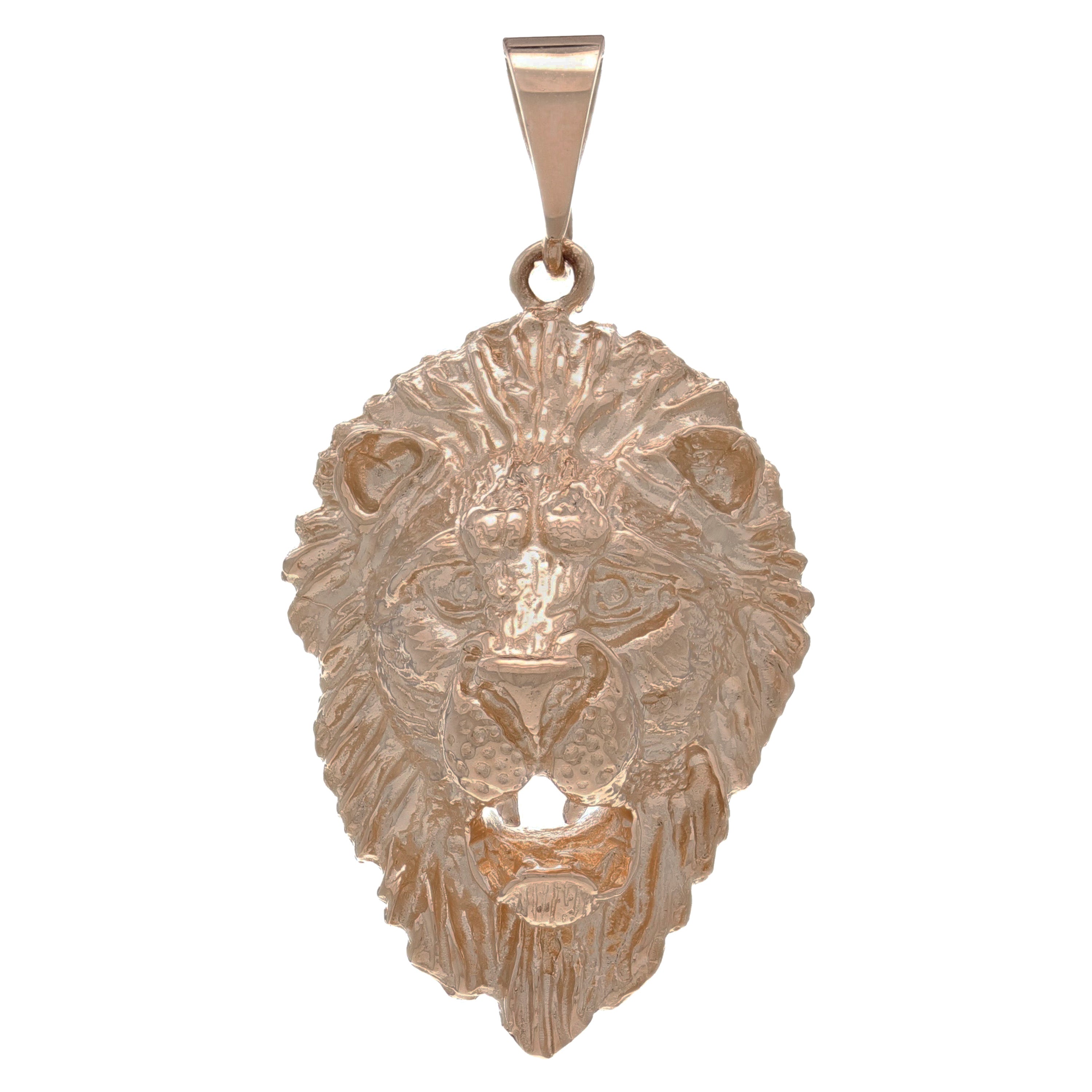 14k Rose Gold Solid Lion Head Lion Face Charm Pendant 1.6" 10.1 grams - Rose