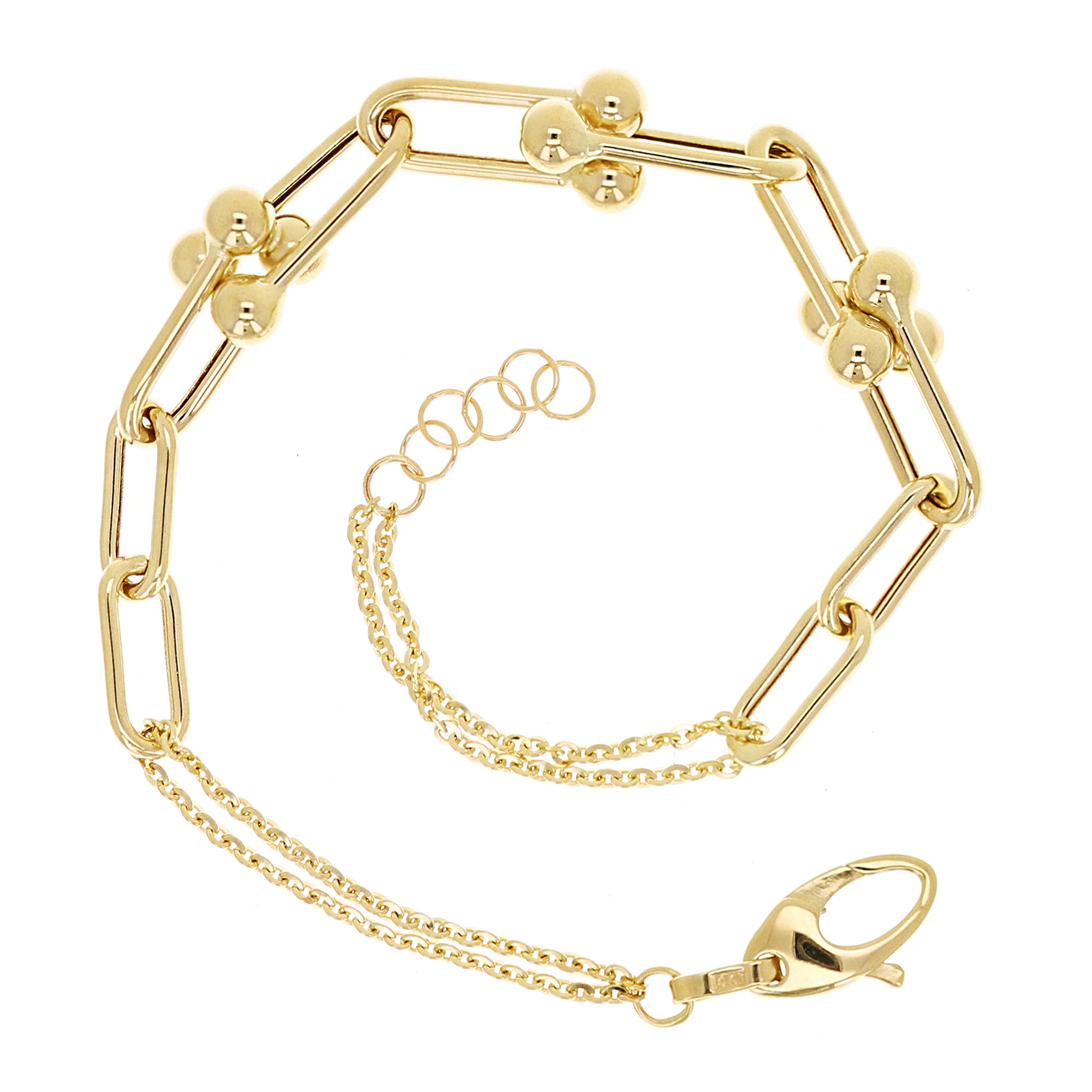 Italian 14k Yellow Gold Semi-Solid U-Link Chain Bracelet 7.5" 8.4mm 5.4 grams