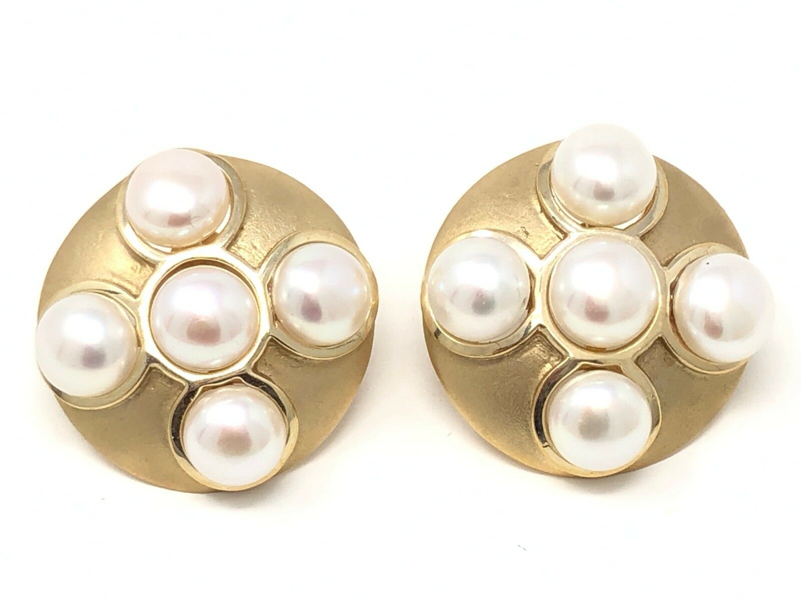 14k Yellow Gold Vintage Big Round Fresh Water Pearl Stud Earrings 11.7g