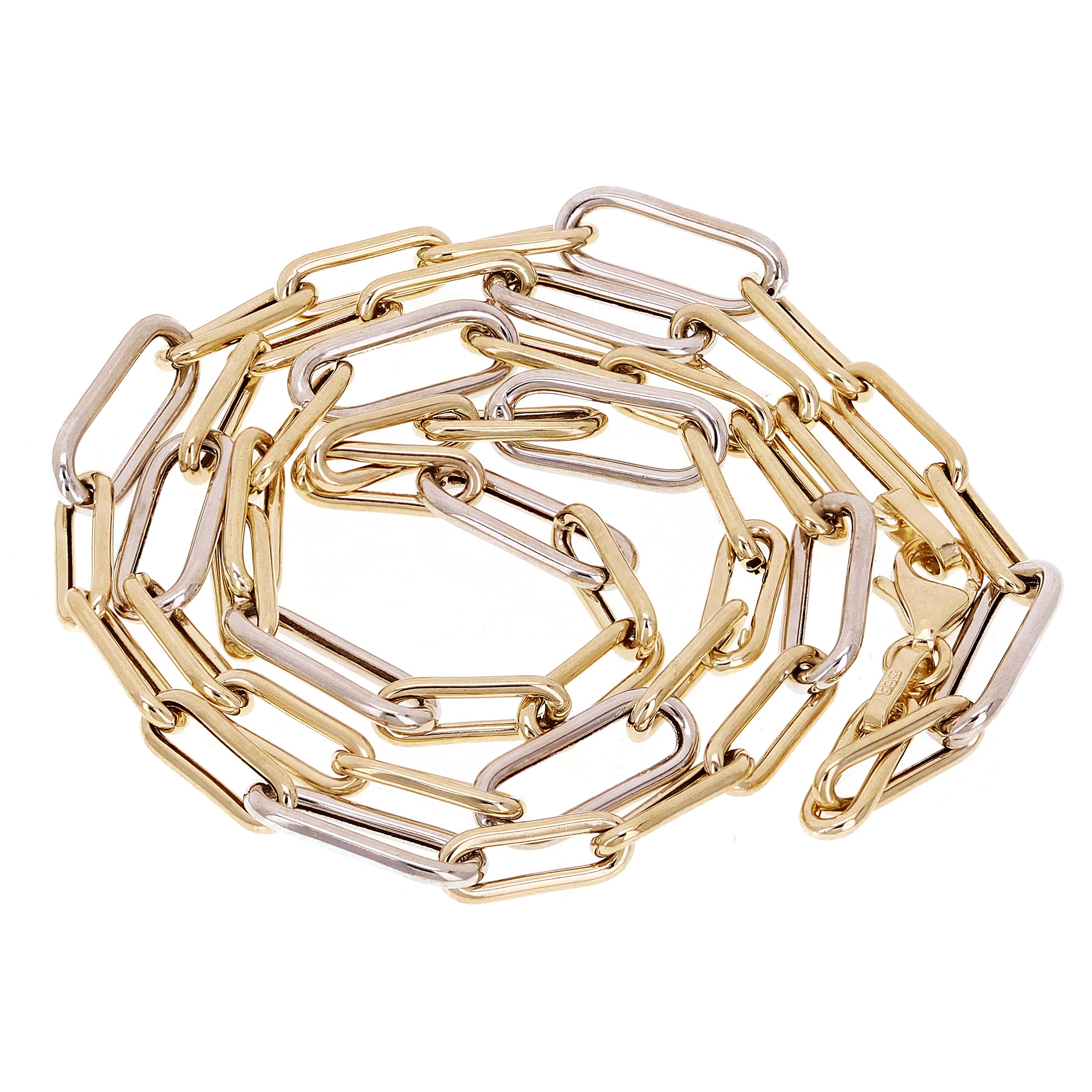 Italian 14k Two Tone Gold Hollow Paper Clip Chain Necklace 18" 4mm & 5.6mm 6.8g - 18"