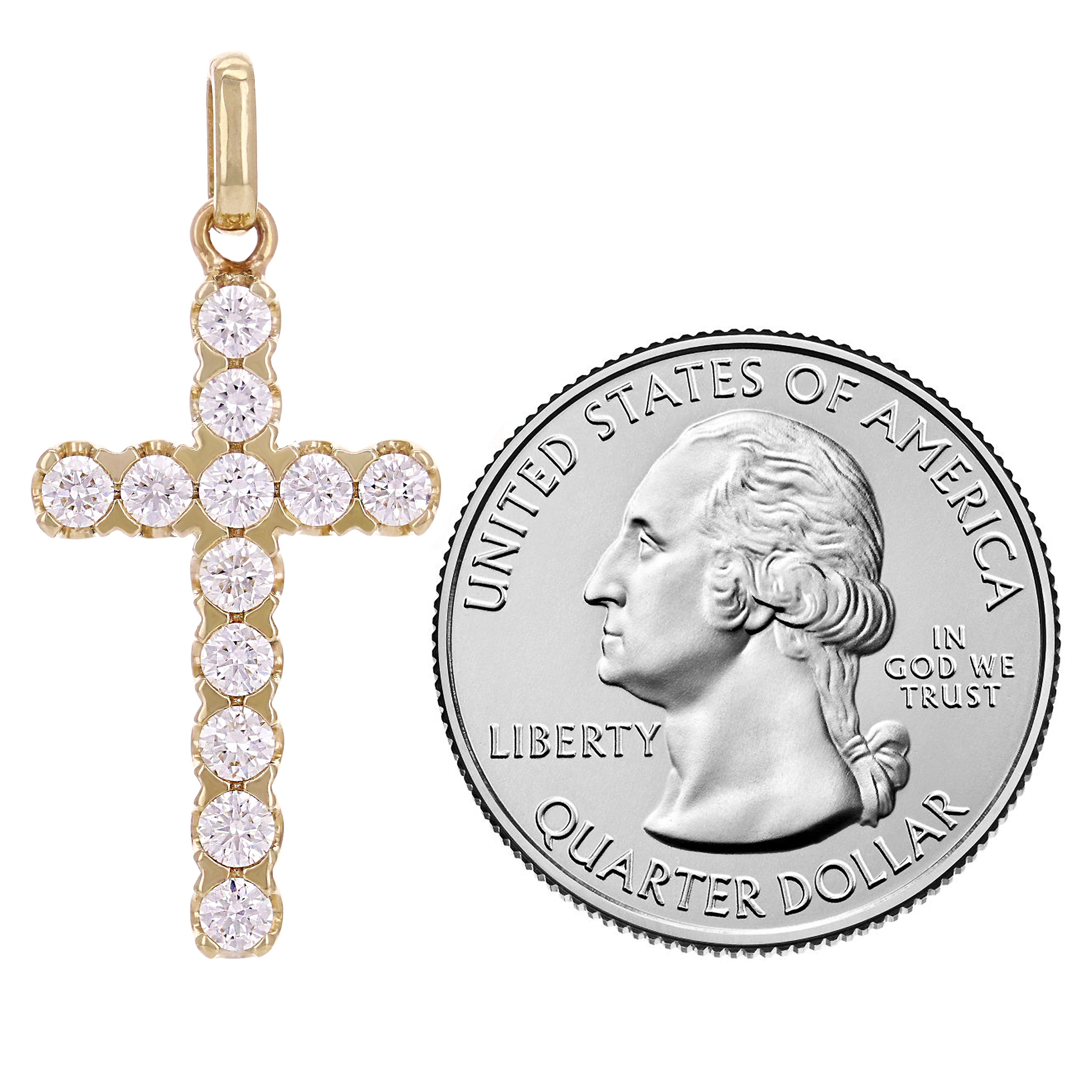 14k Yellow Gold 1ctw 2.6mm Diamonds Religious Cross Pendant