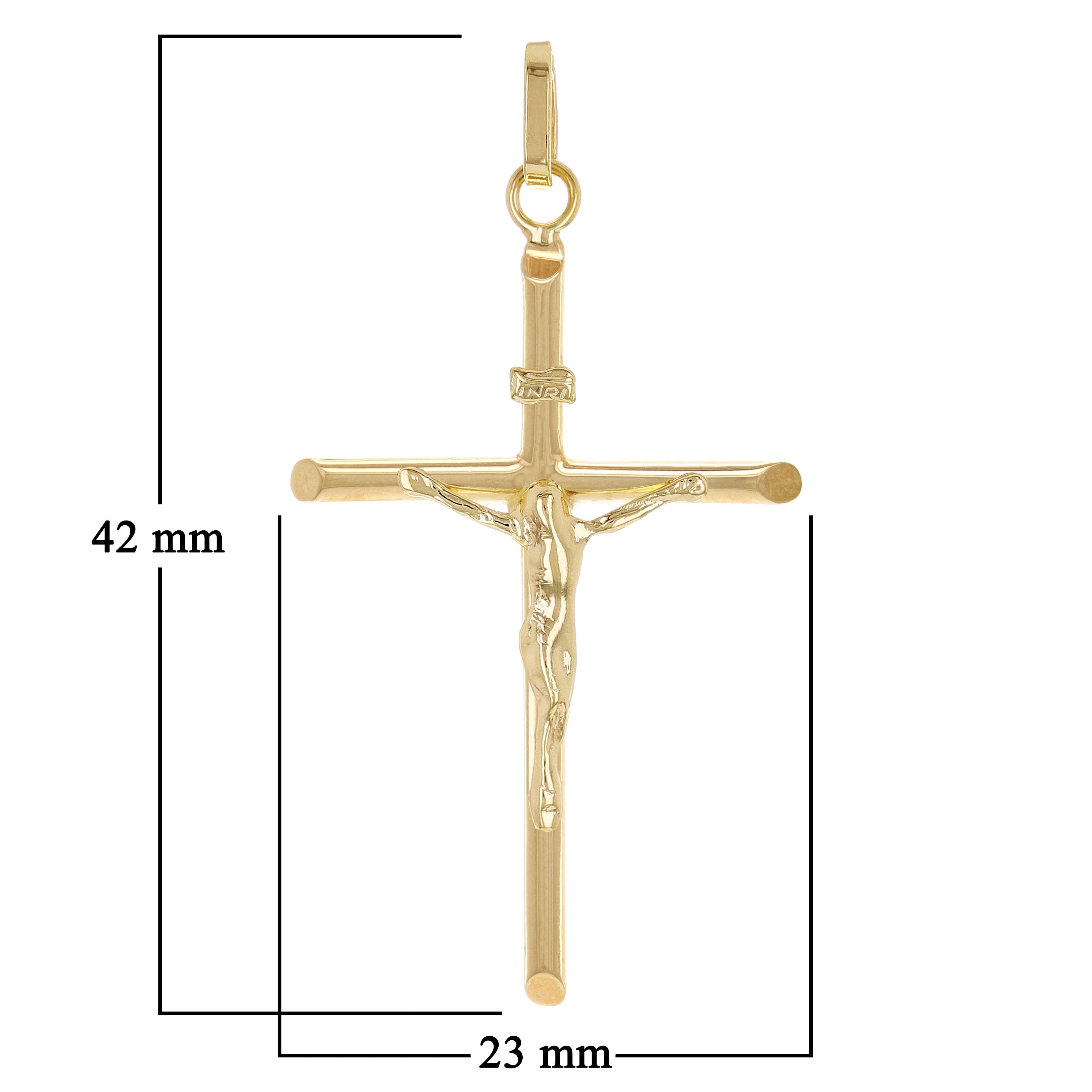 Italian 14k Yellow Gold Hollow INRI Crucifix Cross Charm Pendant 1.7" 1.4 grams