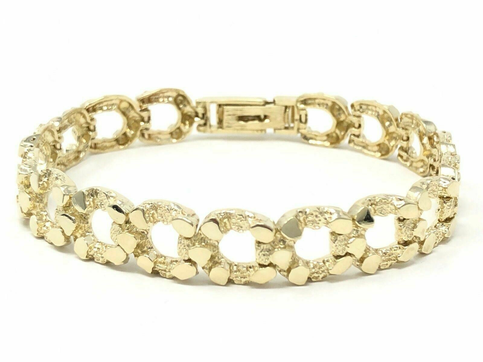 10k Yellow Gold Solid Horse Shoe Nugget Bracelet 7.5" 10.5mm 20 grams