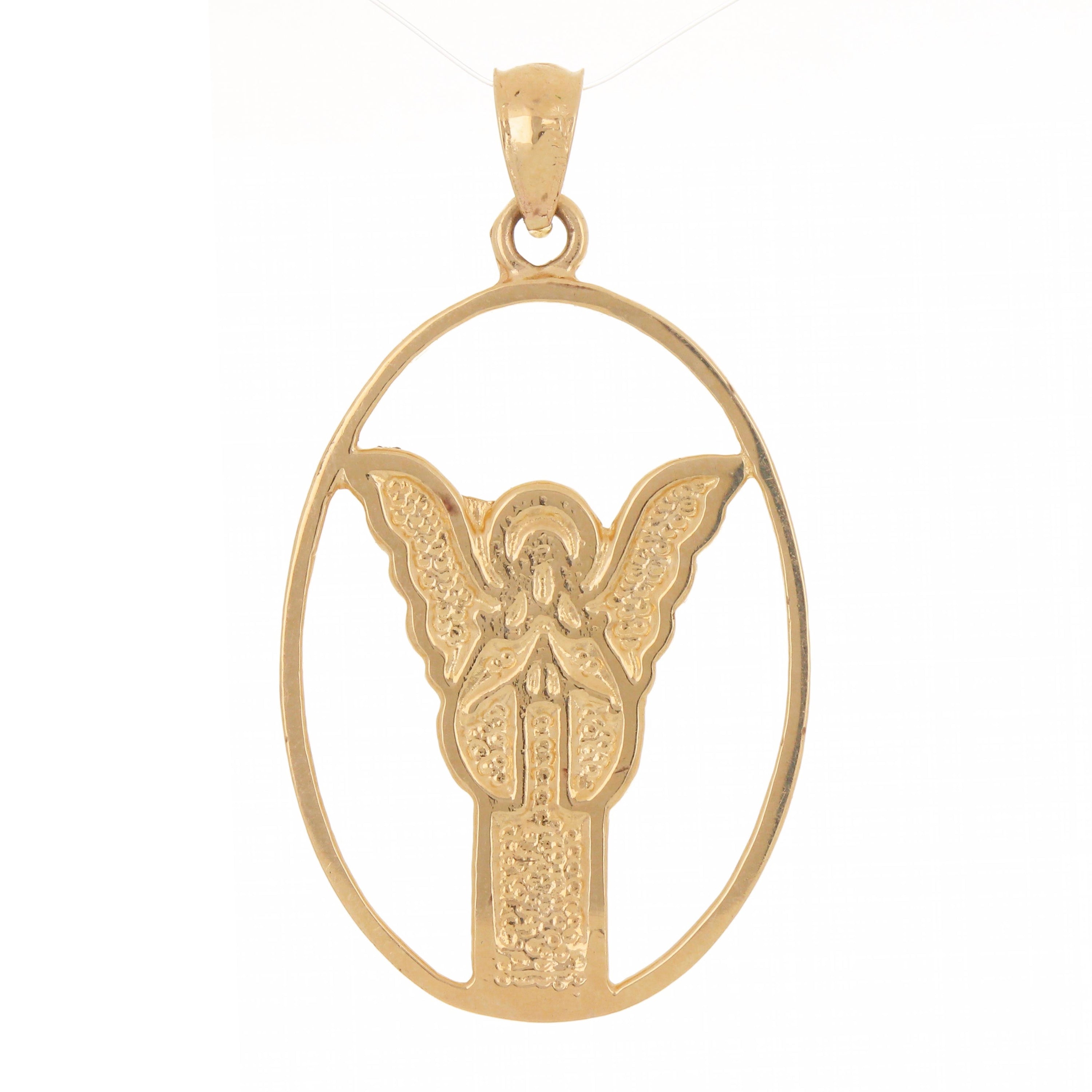 14k Rose Gold Guardian Angel Charm Pendant 1.4" 2.6 grams - Rose
