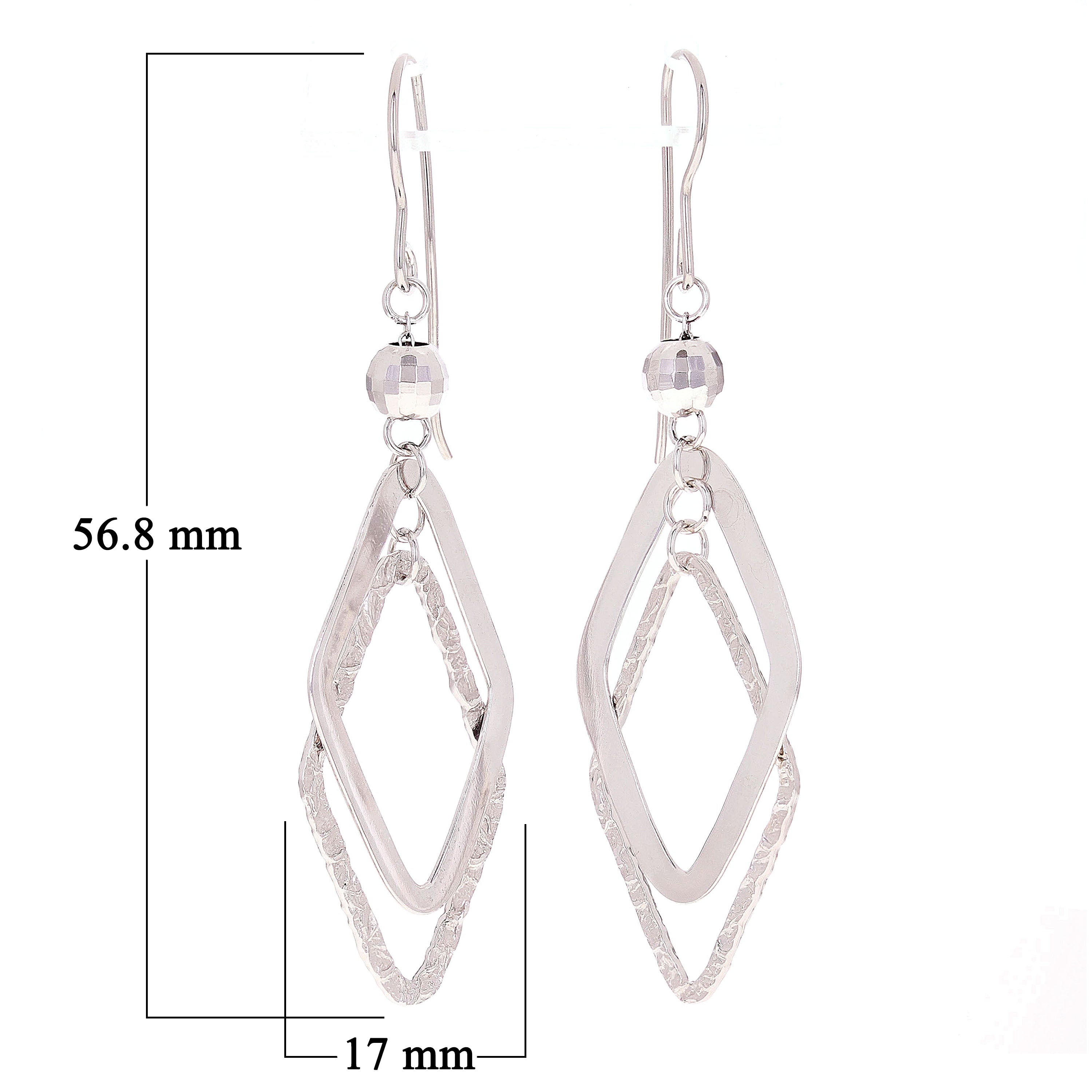 Sterling Silver Double Diamond-Shaped Dangle Earrings 2.2"