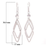 Sterling Silver Double Diamond-Shaped Dangle Earrings 2.2"