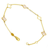 Italian 14k Yellow Gold Pearl Flower Charm Station Bracelet 7.5" 10.3mm 1.8 gram