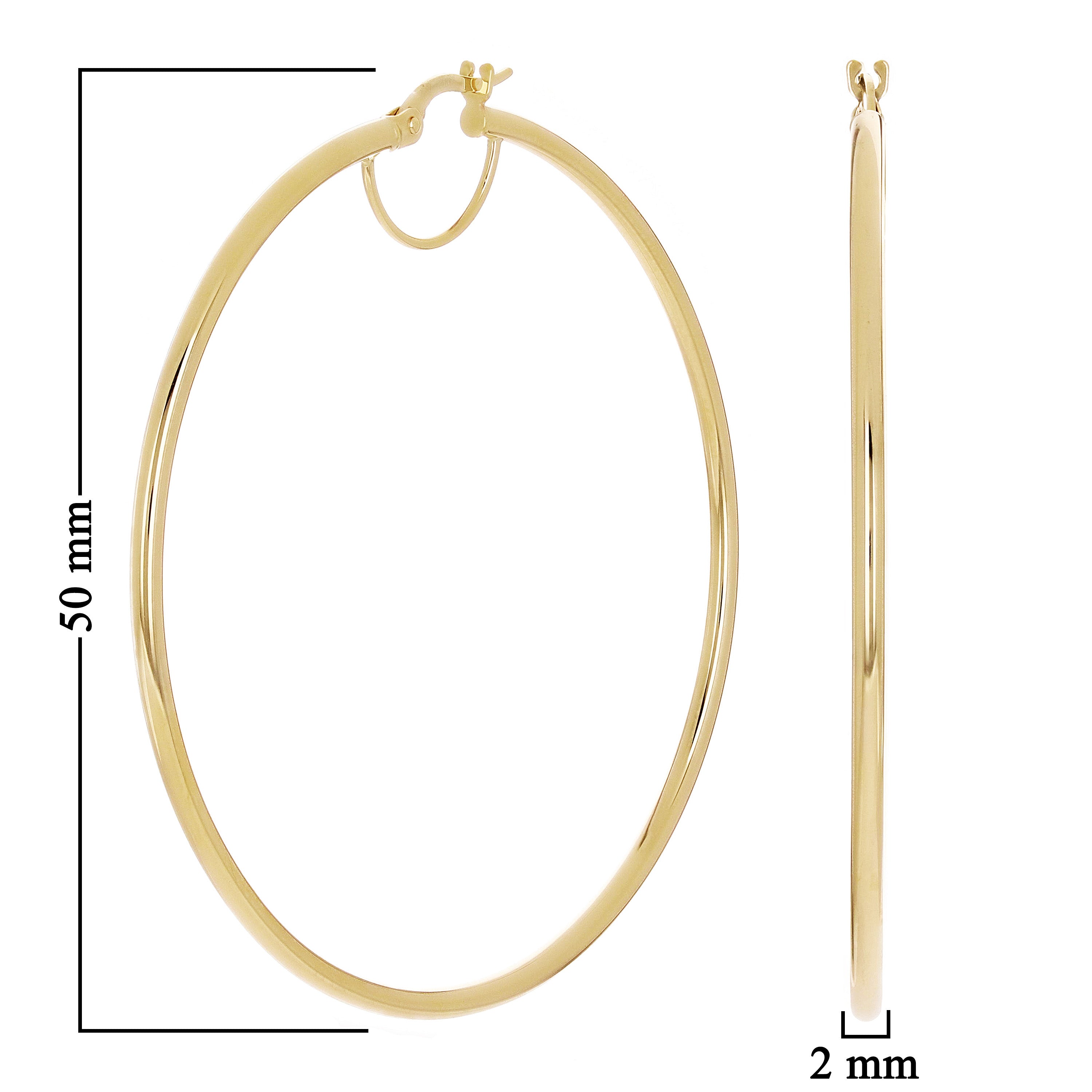 Italian 14k Yellow Gold High Polished Round Hoop Earrings 2mm 2" 2.8 grams