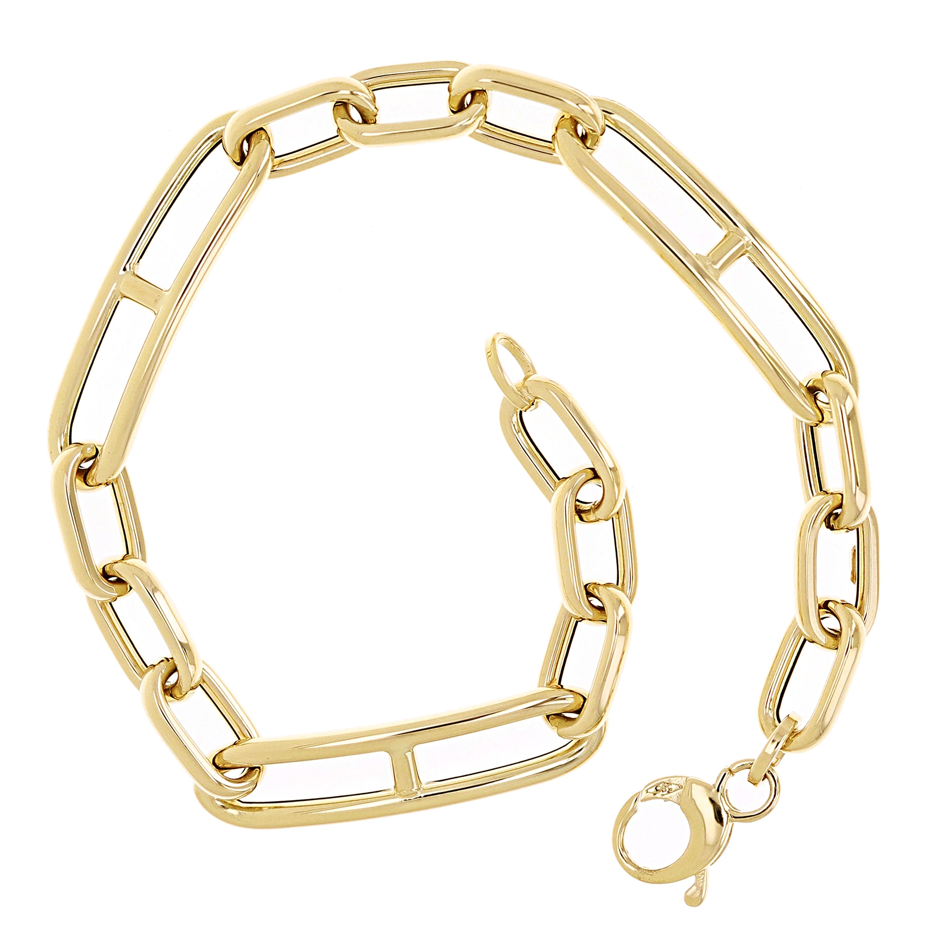 Italian 14k Yellow Gold Mariner Paper Clip Link Chain Bracelet 7.5" 5.2 grams