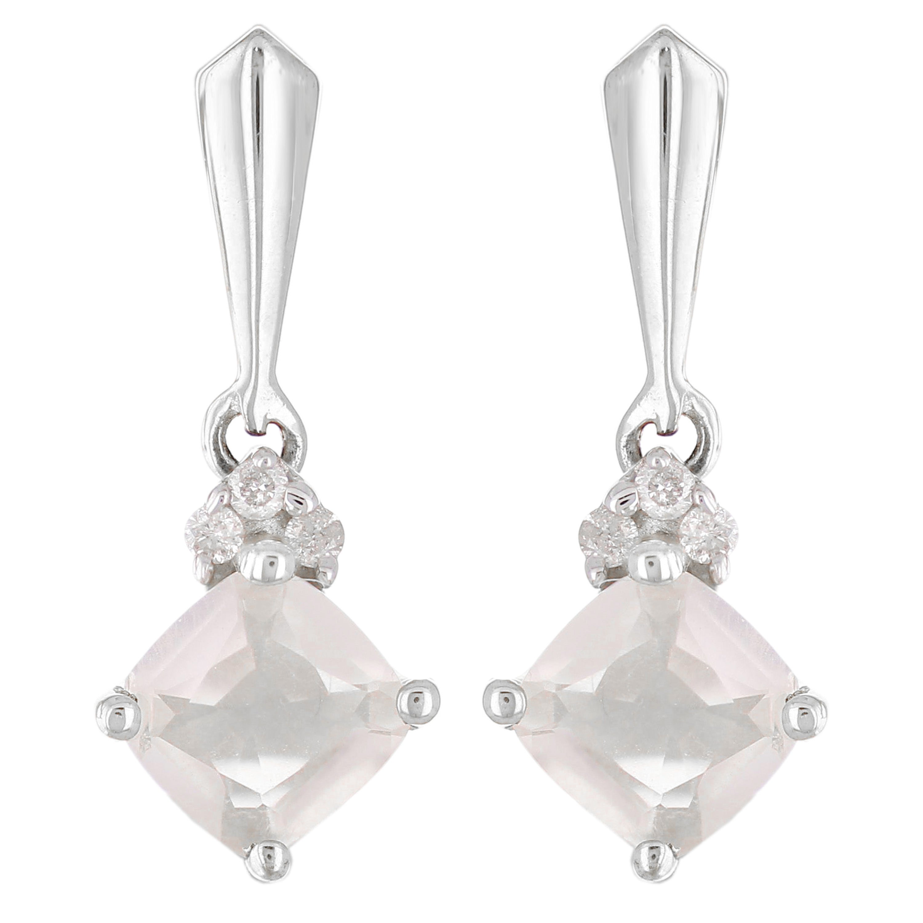 10k White Gold Rose Quartz & Diamond Accent Dangle Earrings