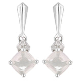 10k White Gold Rose Quartz & Diamond Accent Dangle Earrings