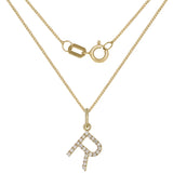 14k Yellow Gold Diamond Initial Letter R Charm Pendant Necklace 18" - Letter R,Yellow