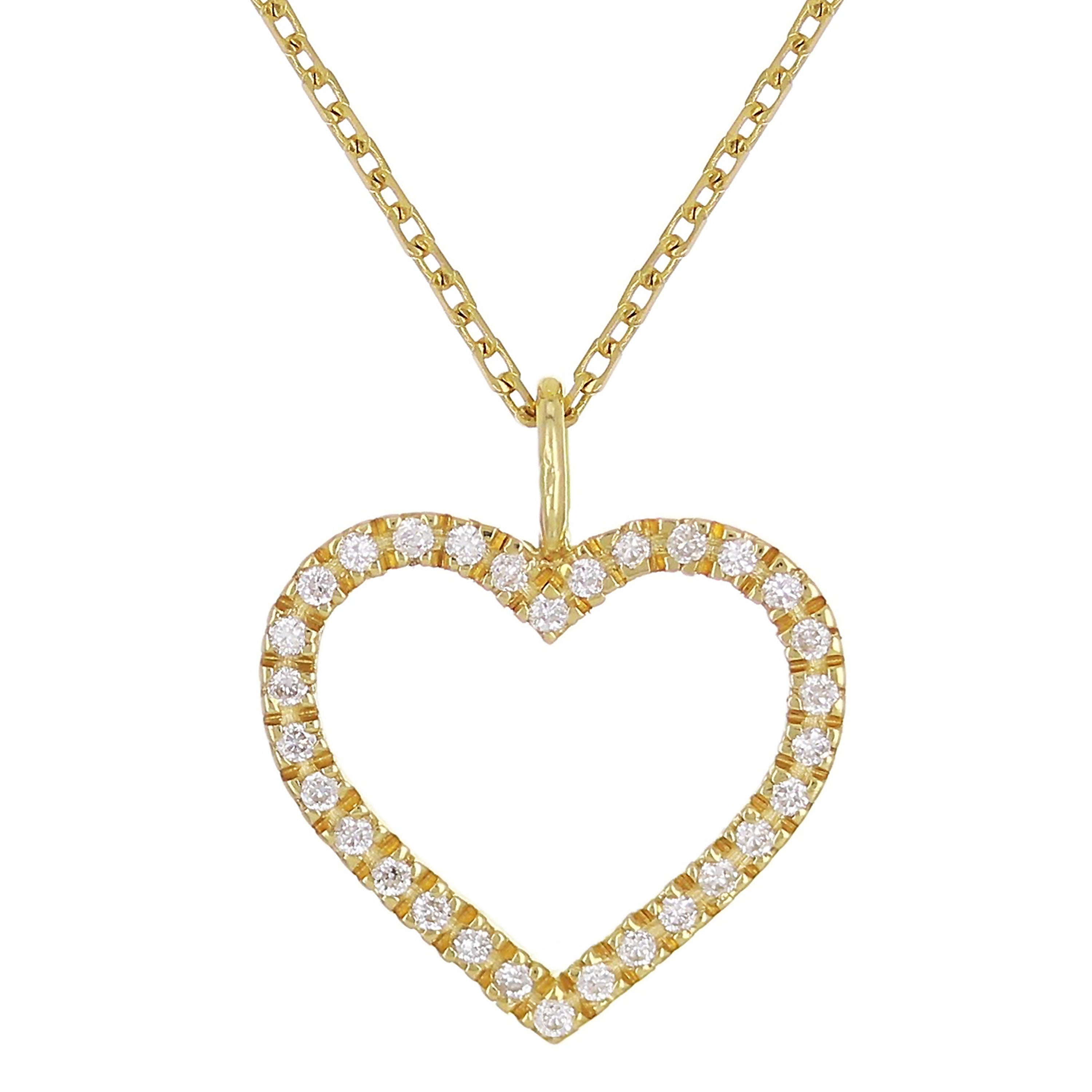 14k Yellow Gold 0.10ctw Natural Diamond Heart Charm Pendant Necklace 18" - Yellow