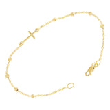 Italian 14k Yellow Gold Cross Ball Beads Charm Rosary Bracelet 7" 2 grams