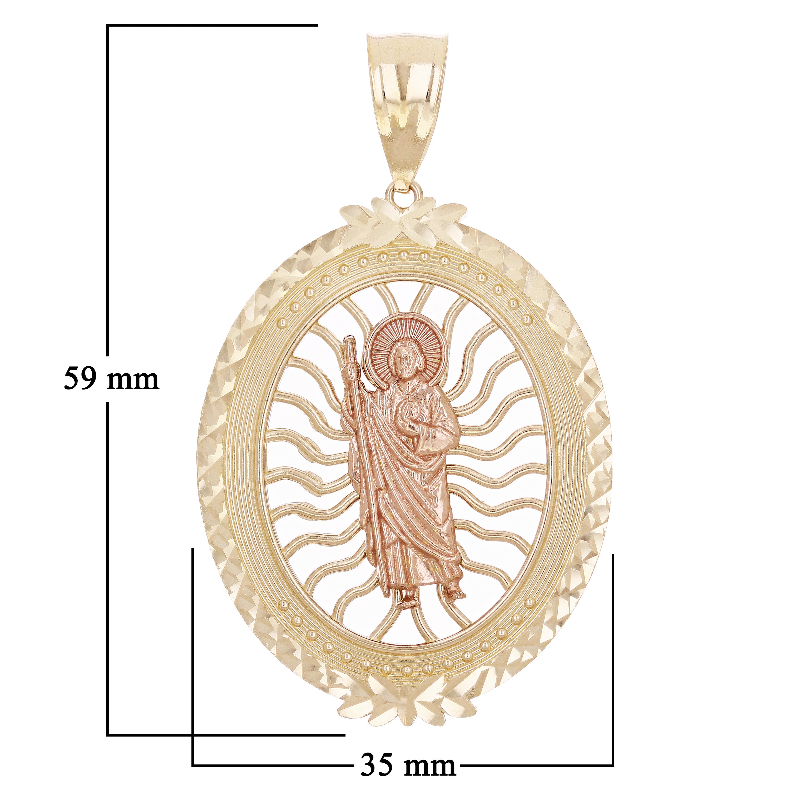 14k Yellow & Rose Gold Oval St. Jude Thaddeus Charm Pendant 2.3" 10 grams