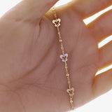 Italian 14k Yellow & White Gold Station Butterfly Charm Bracelet 6.75" 1.7 grams