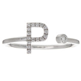 14k White Gold Diamond Initial Letter P Ring Size 6 - Letter P,White
