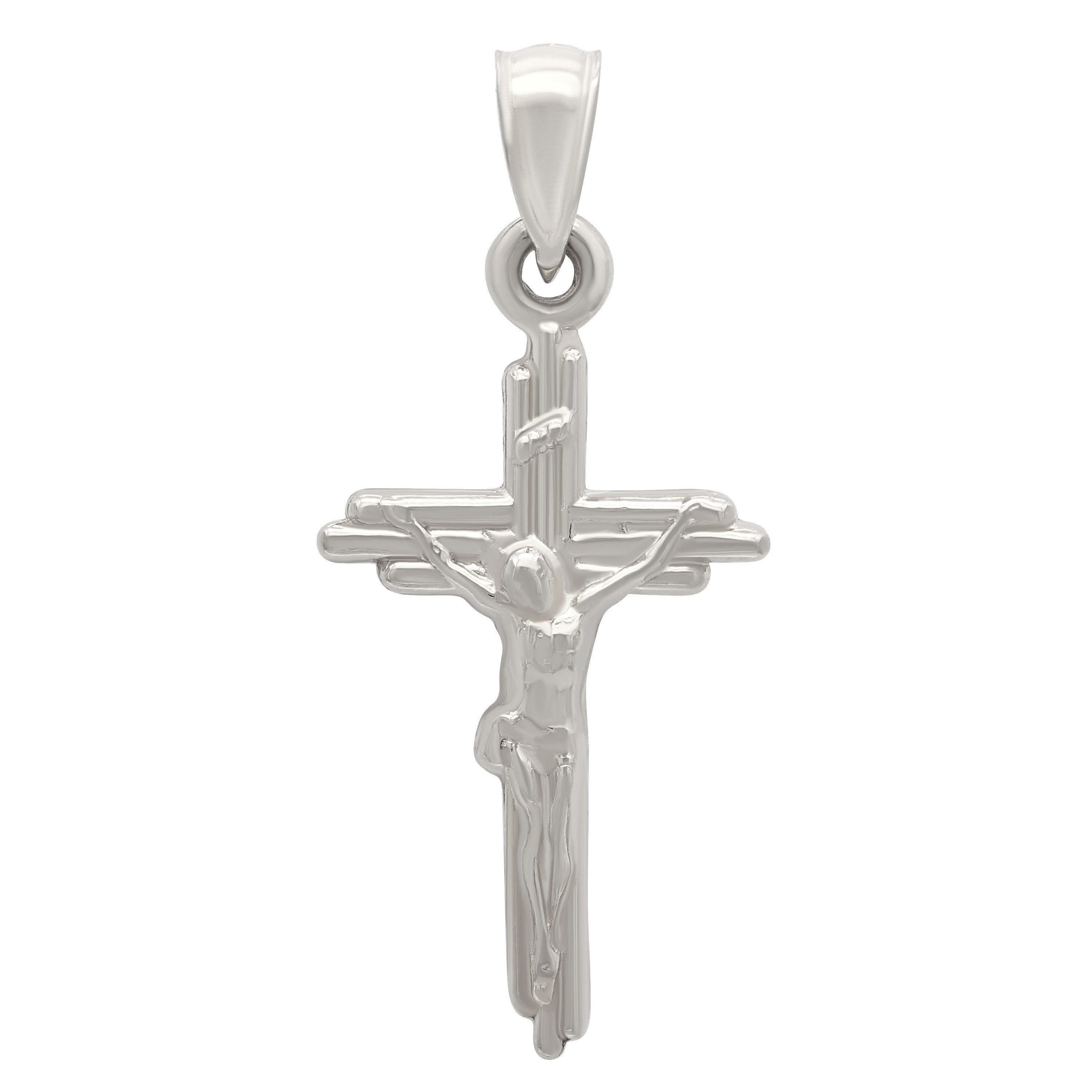 14k White Gold Jesus Christ Crucifix Cross Religious Charm Pendant 1.3" 1.9g - White