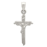 14k White Gold Jesus Christ Crucifix Cross Religious Charm Pendant 1.3" 1.9g - White