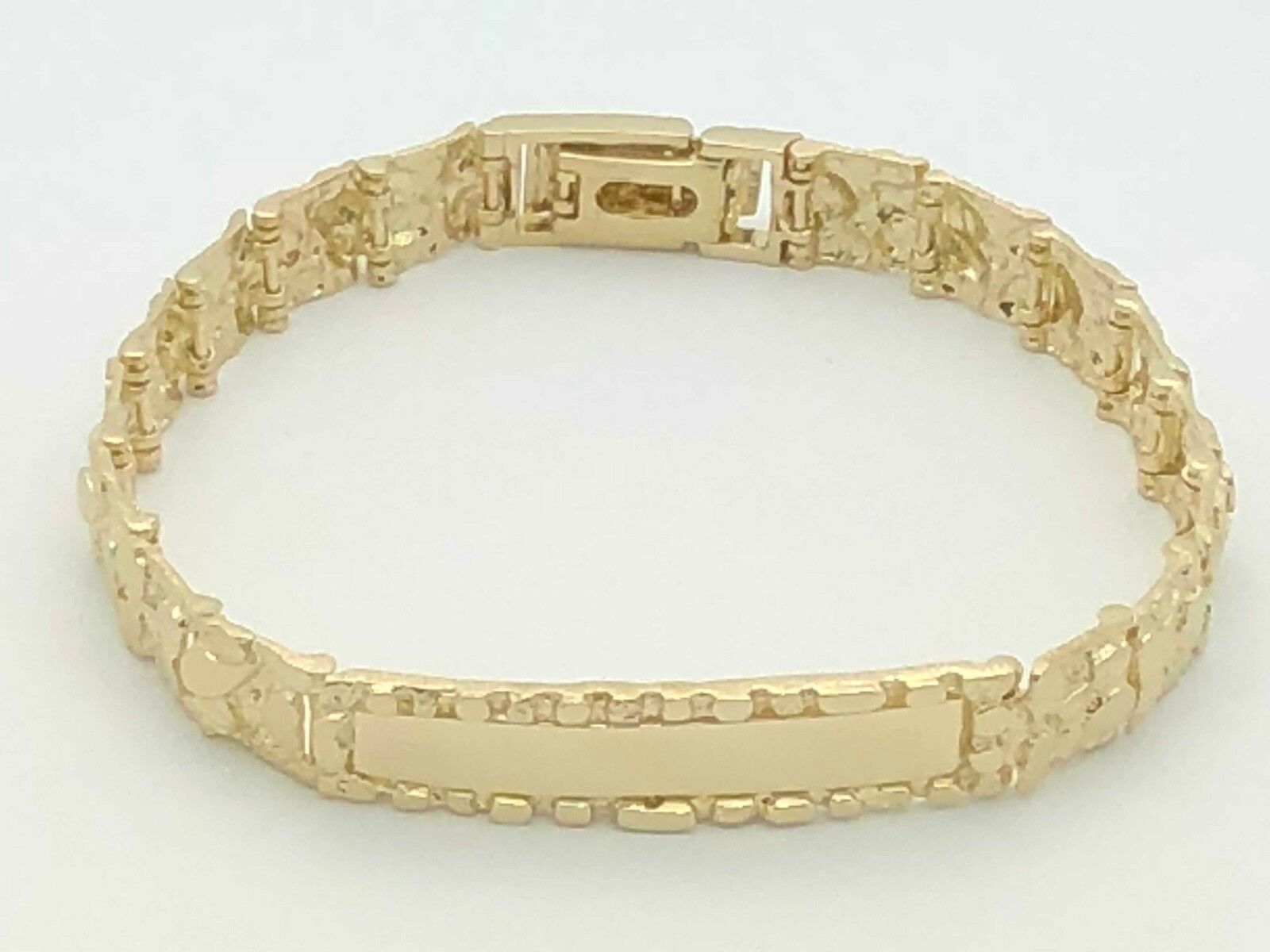 10k Yellow Gold Nugget ID Bracelet Adjustable 8" 9.8mm 22.7 grams