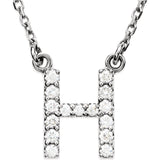 14k White Gold Diamond Initial Letter H Alphabet Rolo Pendant Necklace 18" - Letter H,White