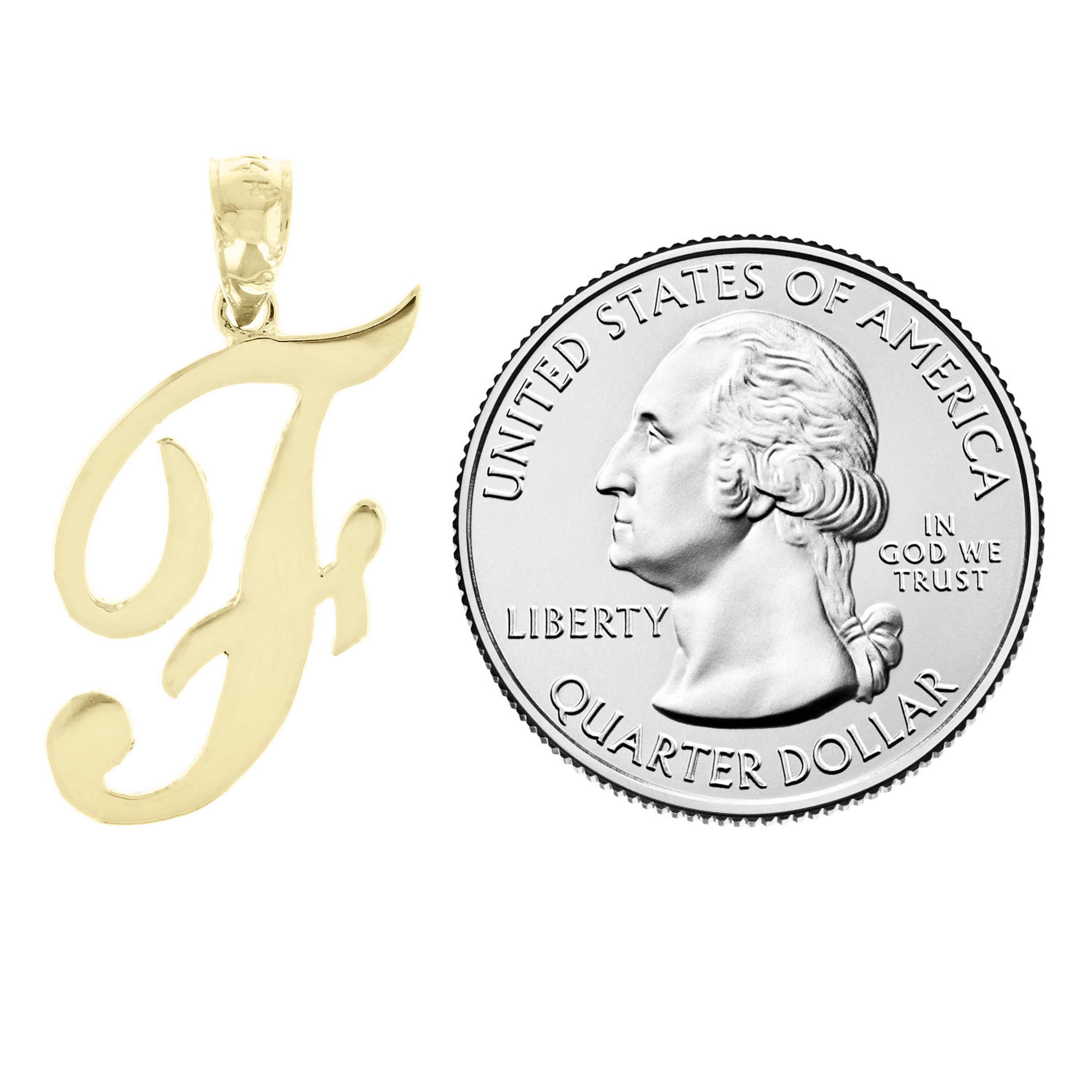 14k Yellow Gold Initial Letter F Alphabet Charm Pendant - Letter F,Yellow