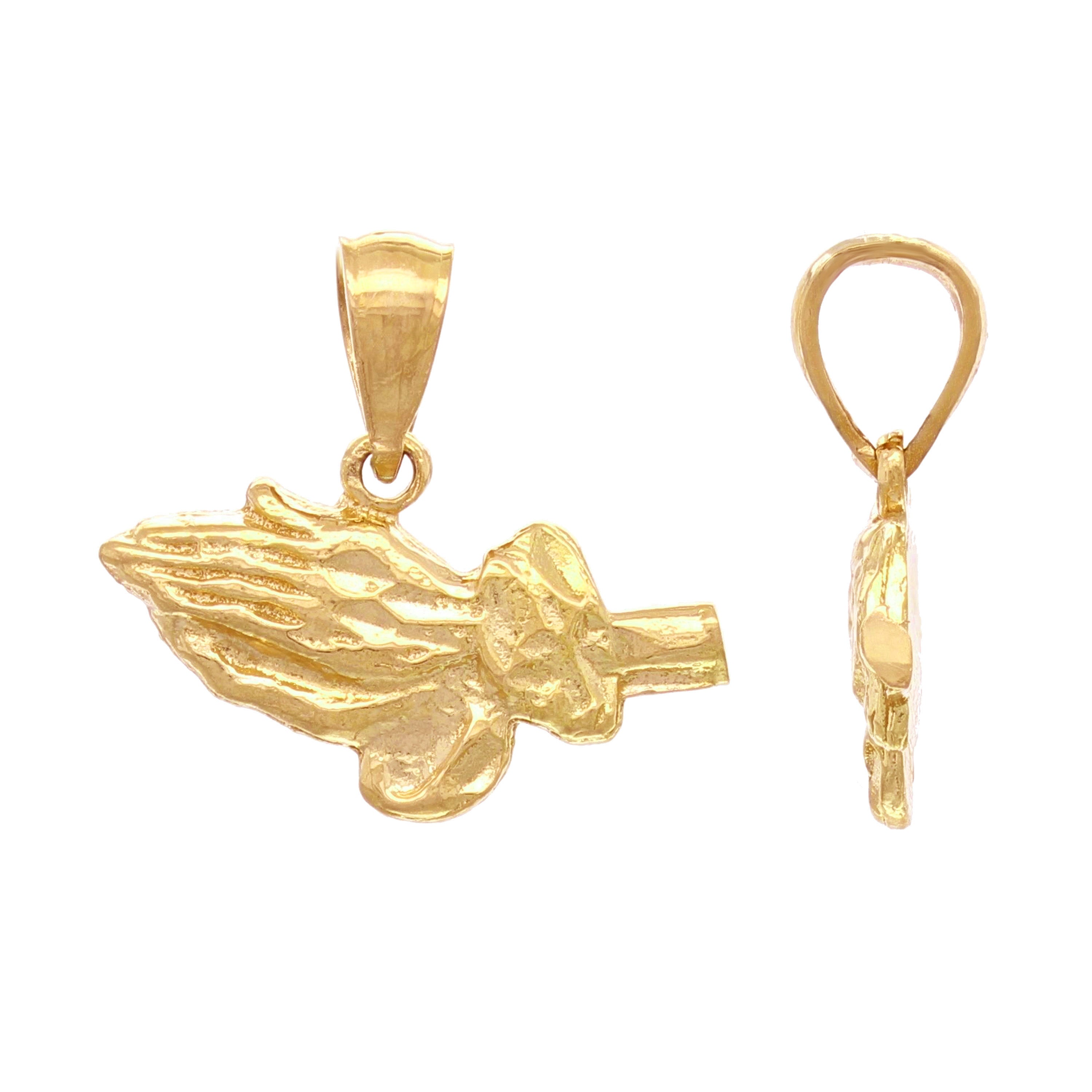 14k Yellow Gold Diamond Cut Praying Hands Charm Pendant 1.6 grams - Yellow