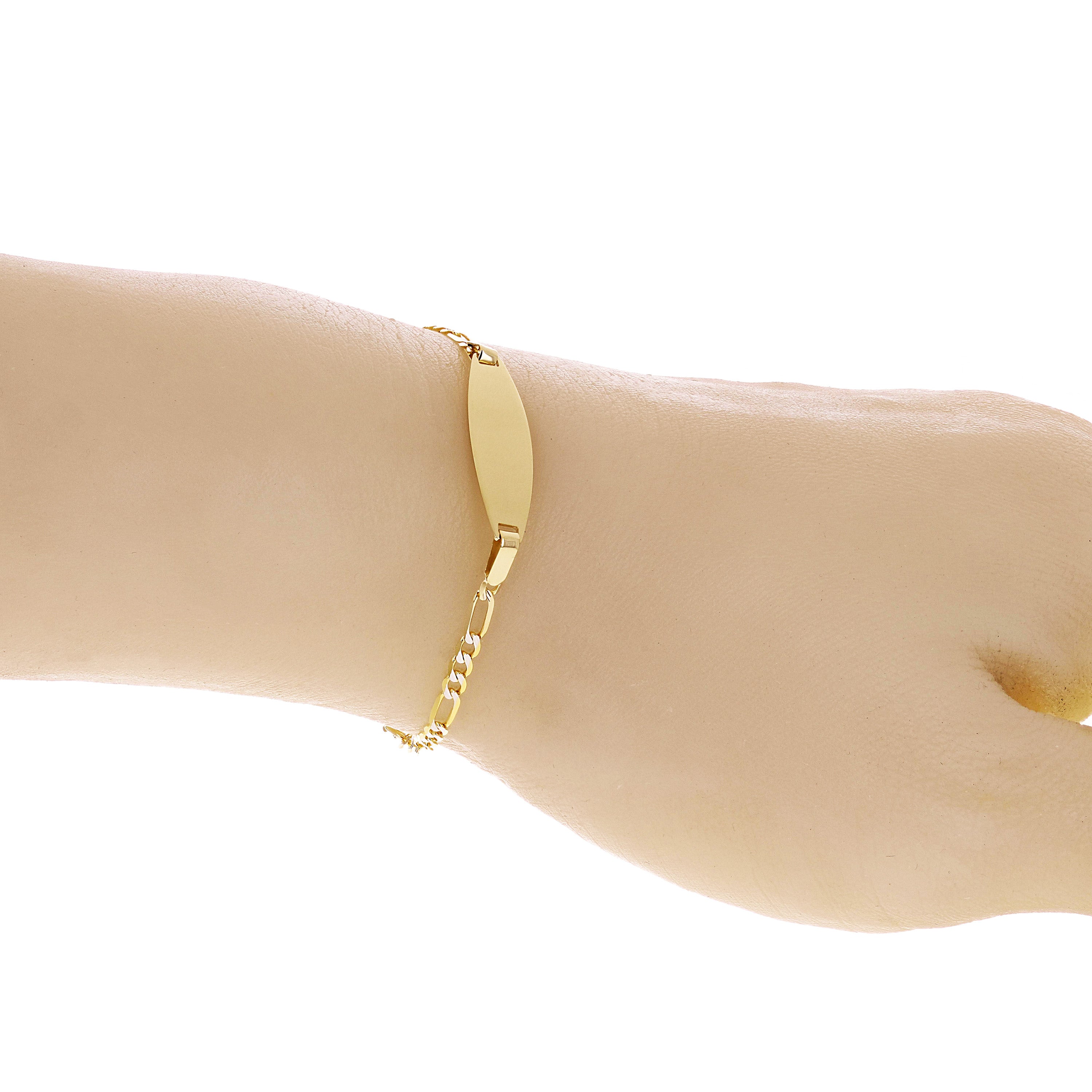 Italian 14k Two Tone Gold Engravable Baby Kids Cuban ID Bracelet 6" 2.3 grams
