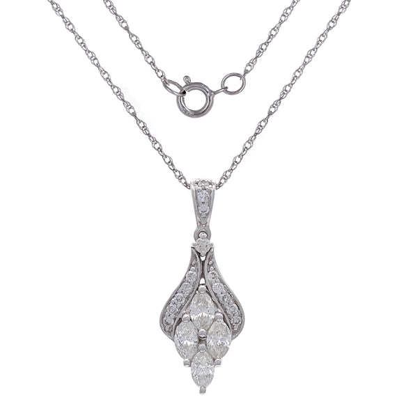 14k White Gold 0.75ctw Diamond Anniversary Leaf Drop Pendant Necklace