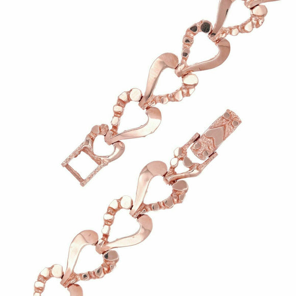 14k Rose Gold Plain Nugget Heart Link Bracelet 7