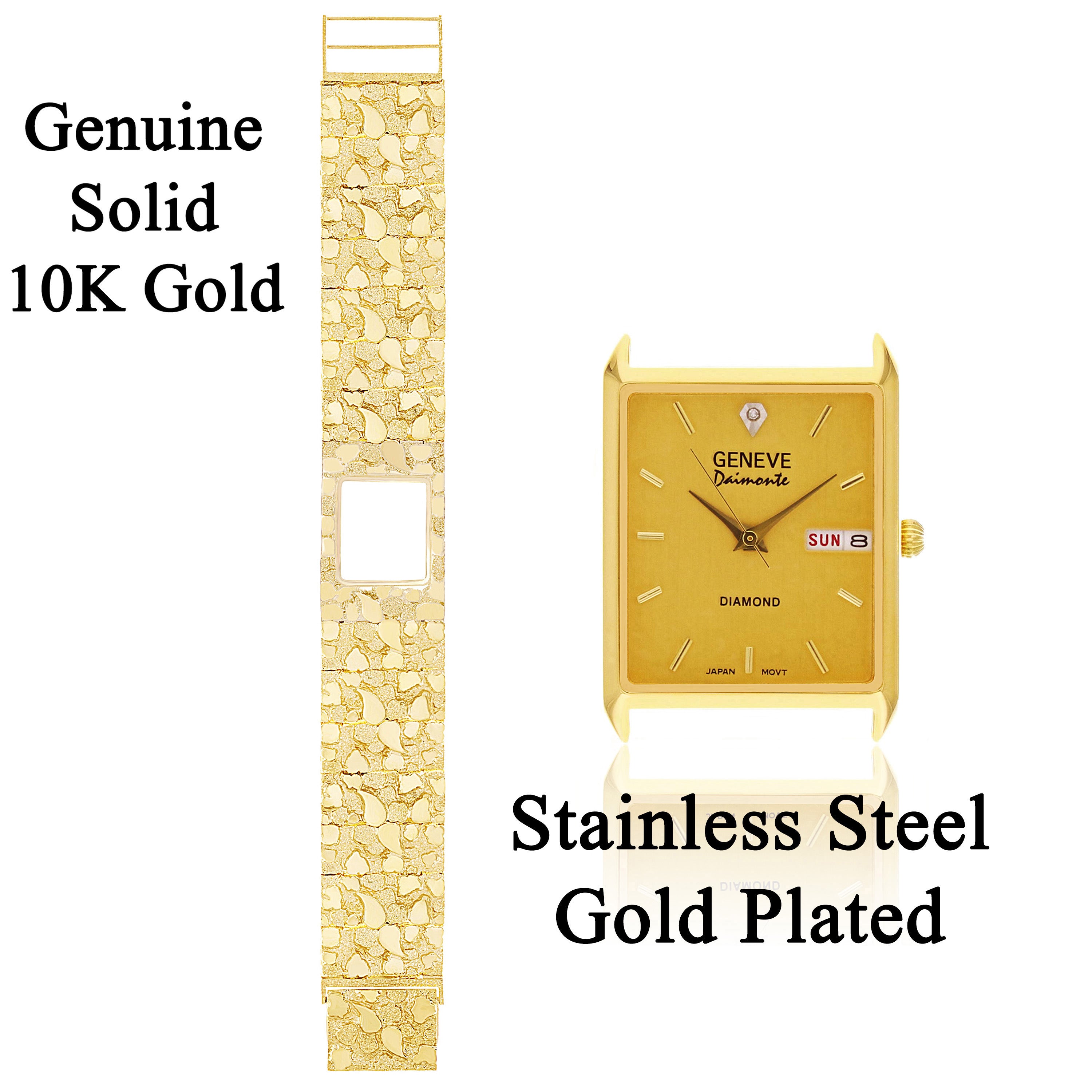 10k Yellow Gold Solid Chunky Nugget Wrist Watch Geneve Diamond Watch 7.5" 85.8 grams - Black 7.5" 85.8 grams