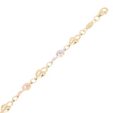 Italian 14k Tri Color Gold Heart Lock Key Charm Bracelet 7.5" 7.2mm 5.8 grams