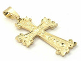 10k Yellow Gold Solid Diamond Cut Religious Cross Charm Pendant 1.6" 3.8 grams