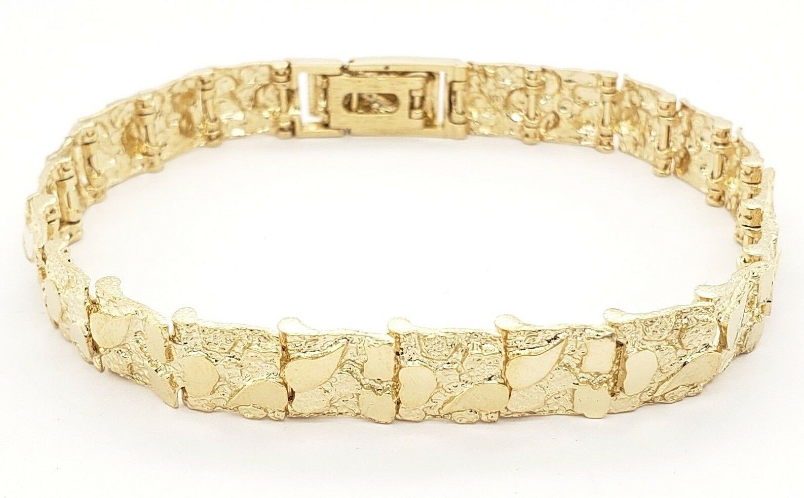 10k Yellow Gold Nugget Bracelet Adjustable 7" - 7.5" 9.5mm 21 grams