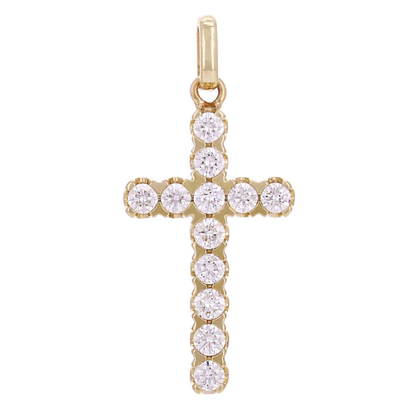 14k Yellow Gold 1ctw 2.6mm Diamonds Religious Cross Pendant