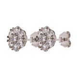 14k White Gold Flower Cluster Round Diamond Stud Earrings 3.01ctw 10.9mm 3 grams