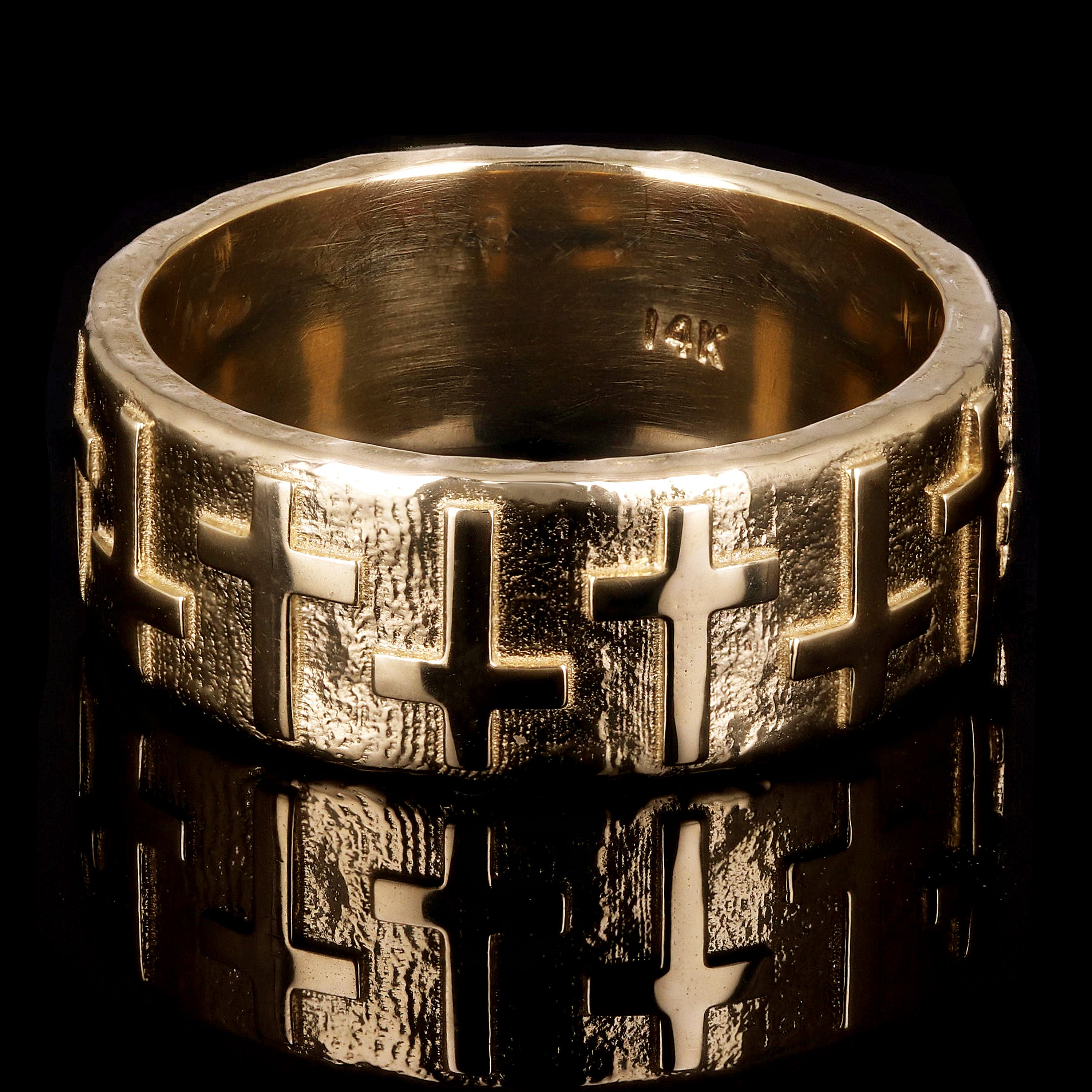 14k Yellow Gold Solid  Calvary Cros Ring Band Size 8 - 7.8mm 10 grams