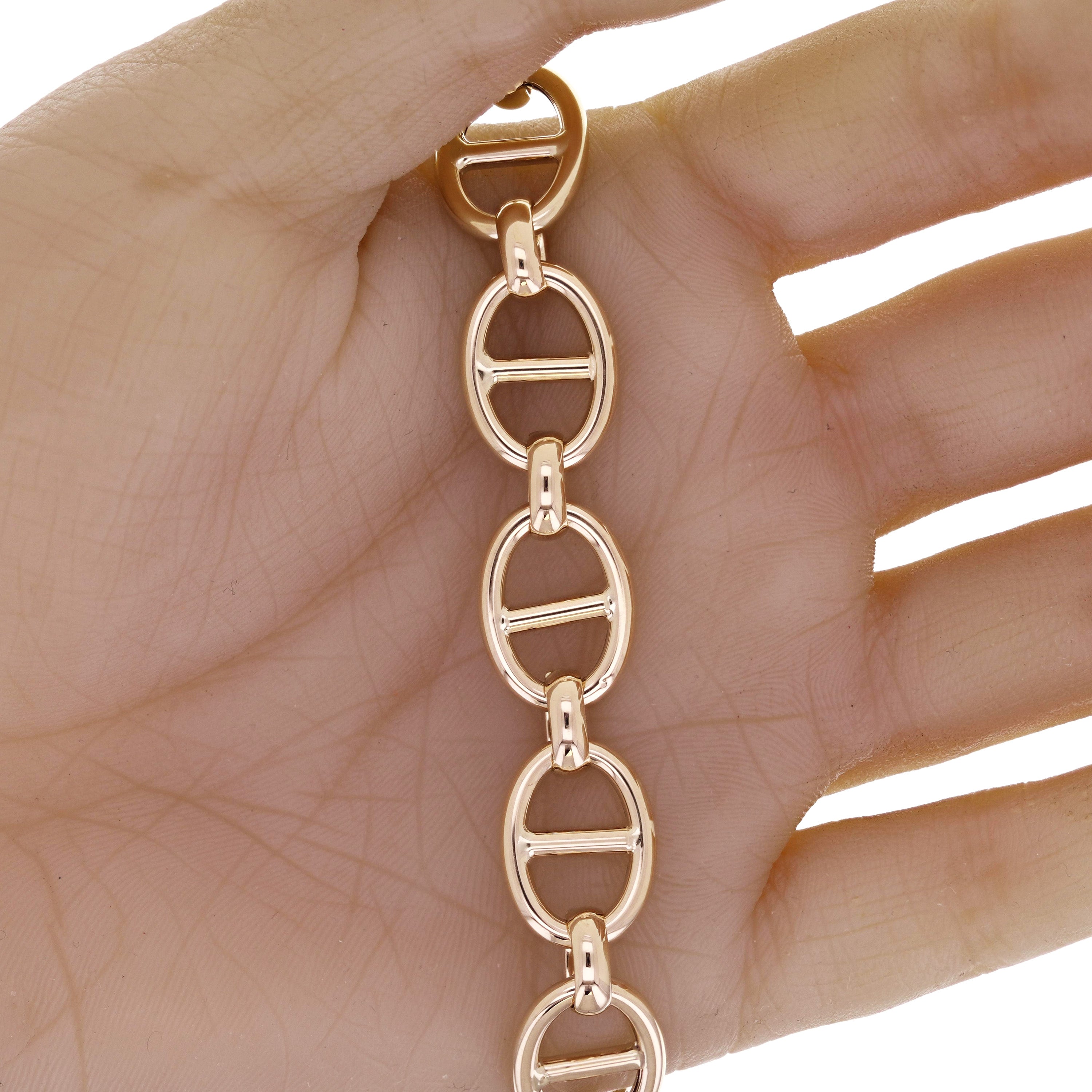 Italian 14k Yellow Gold Big Oval Mariner Link Bracelet 8" 13.5mm 11.5 grams
