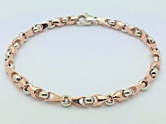 10k Two Tone Gold Handmade Fashion Link Bracelet 7.5