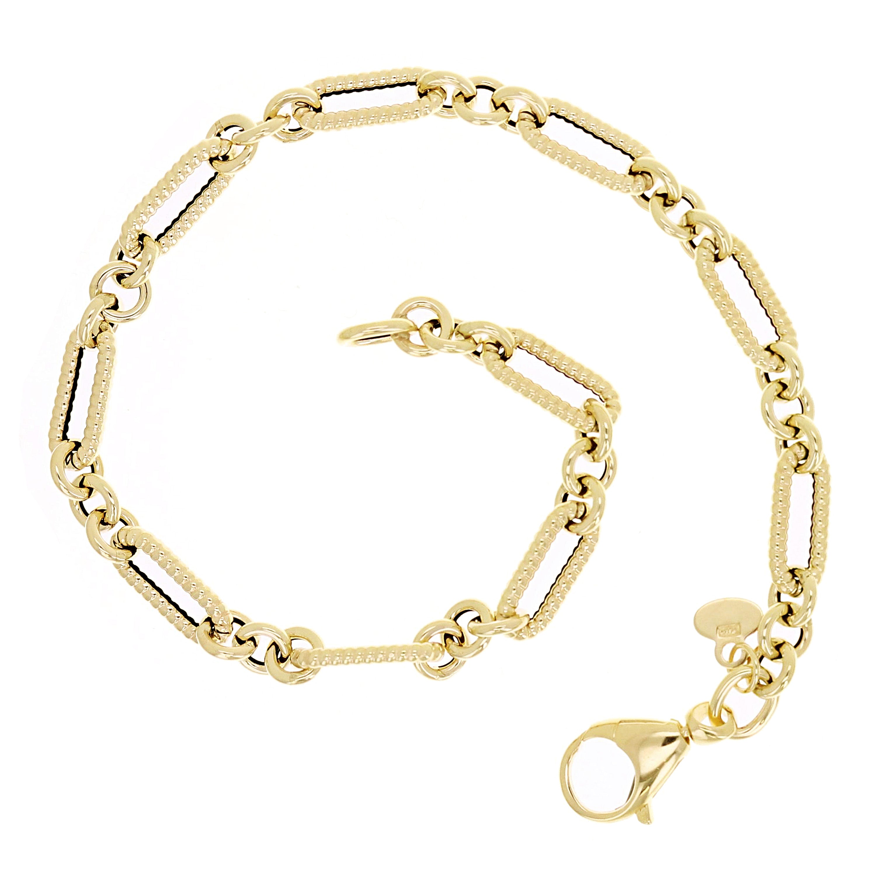Italian 14k Yellow Gold Round & Twist Paper Clip Link Bracelet 7.5" 2.6 grams