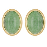 14K Yellow Gold Oval Cabochon Jade Earrings 25.5mm x 16.8mm 8.4 grams