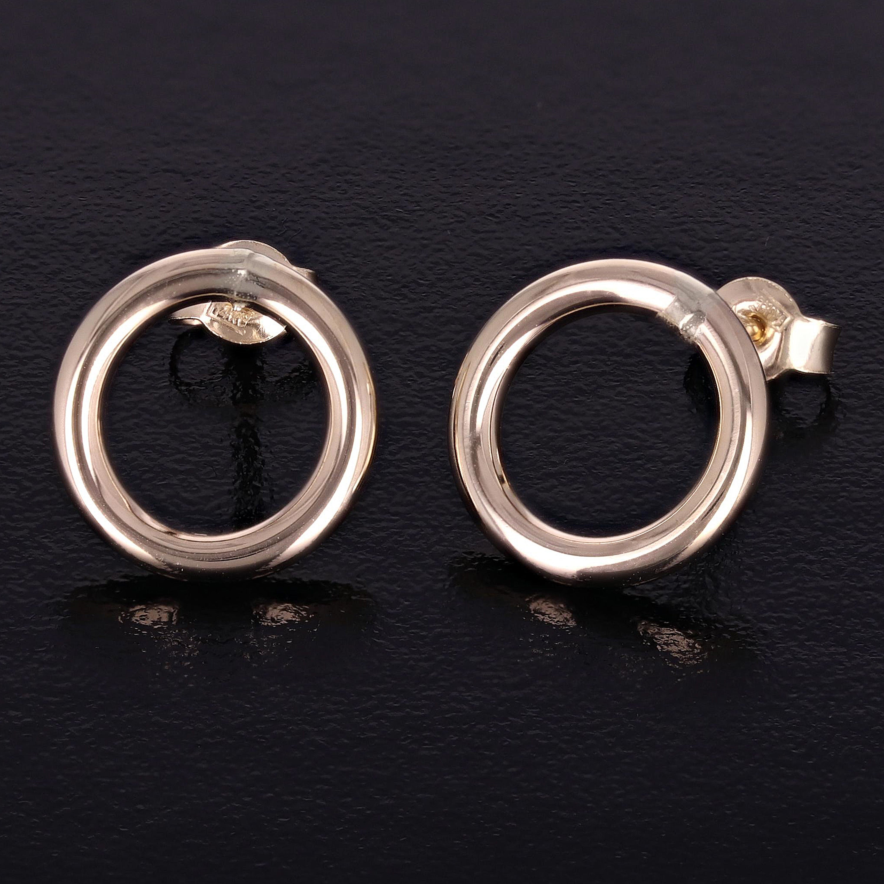 Italian 14k Yellow Gold Shiny Lightweight Eternity Circle Hoop Stud Earrings - 12 mm