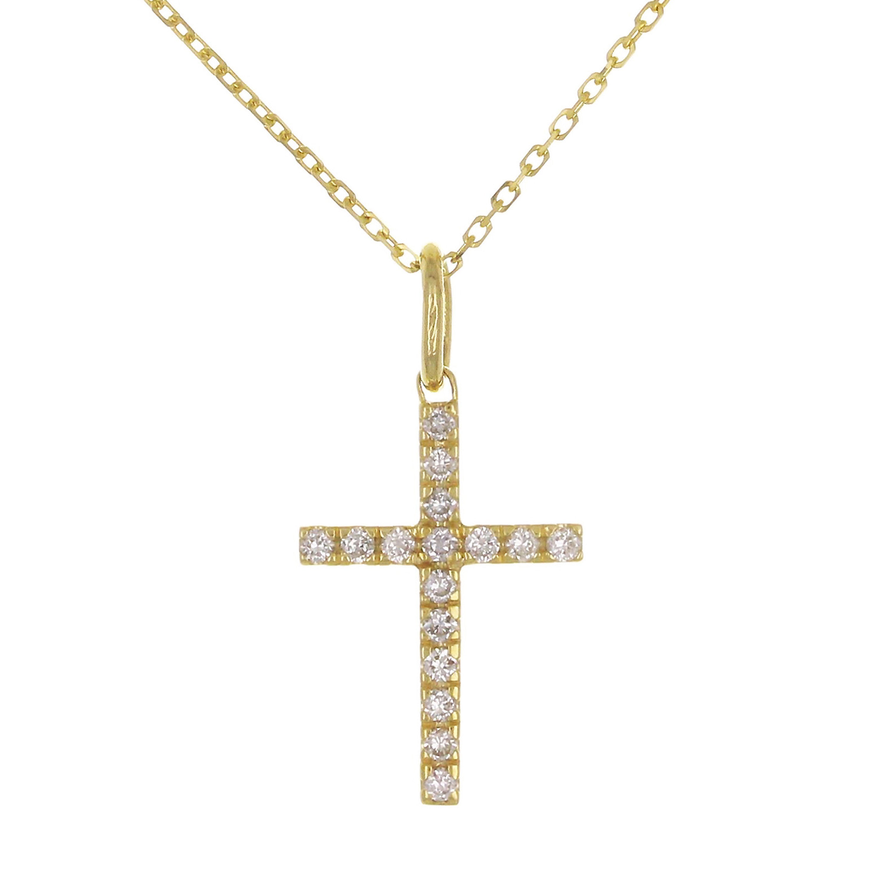 14k Yellow Gold Diamond Cross Charm Pendant Necklace 18" - Yellow