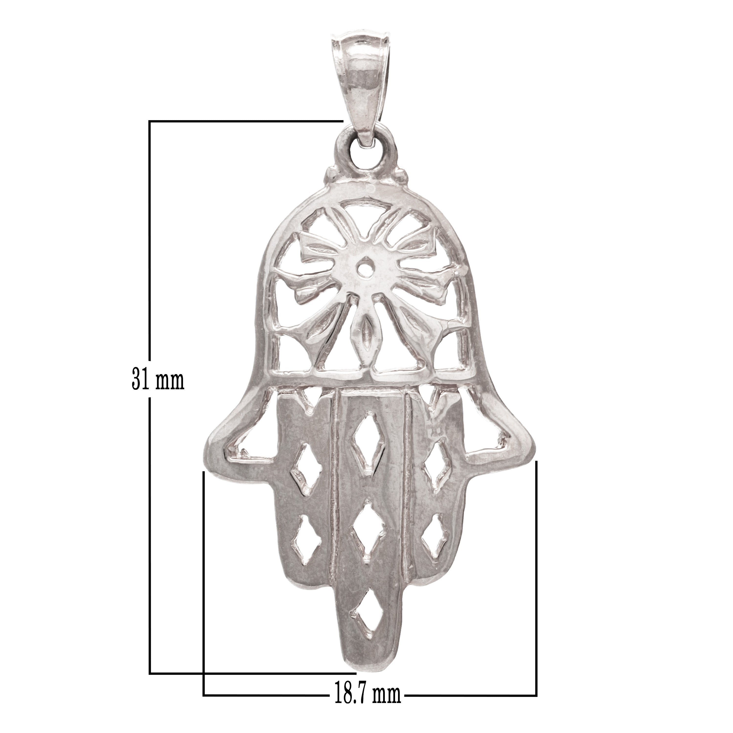 14k White Gold Hand Of Fatima Hamsa Charm Pendant 1.4" 2.9 grams - White