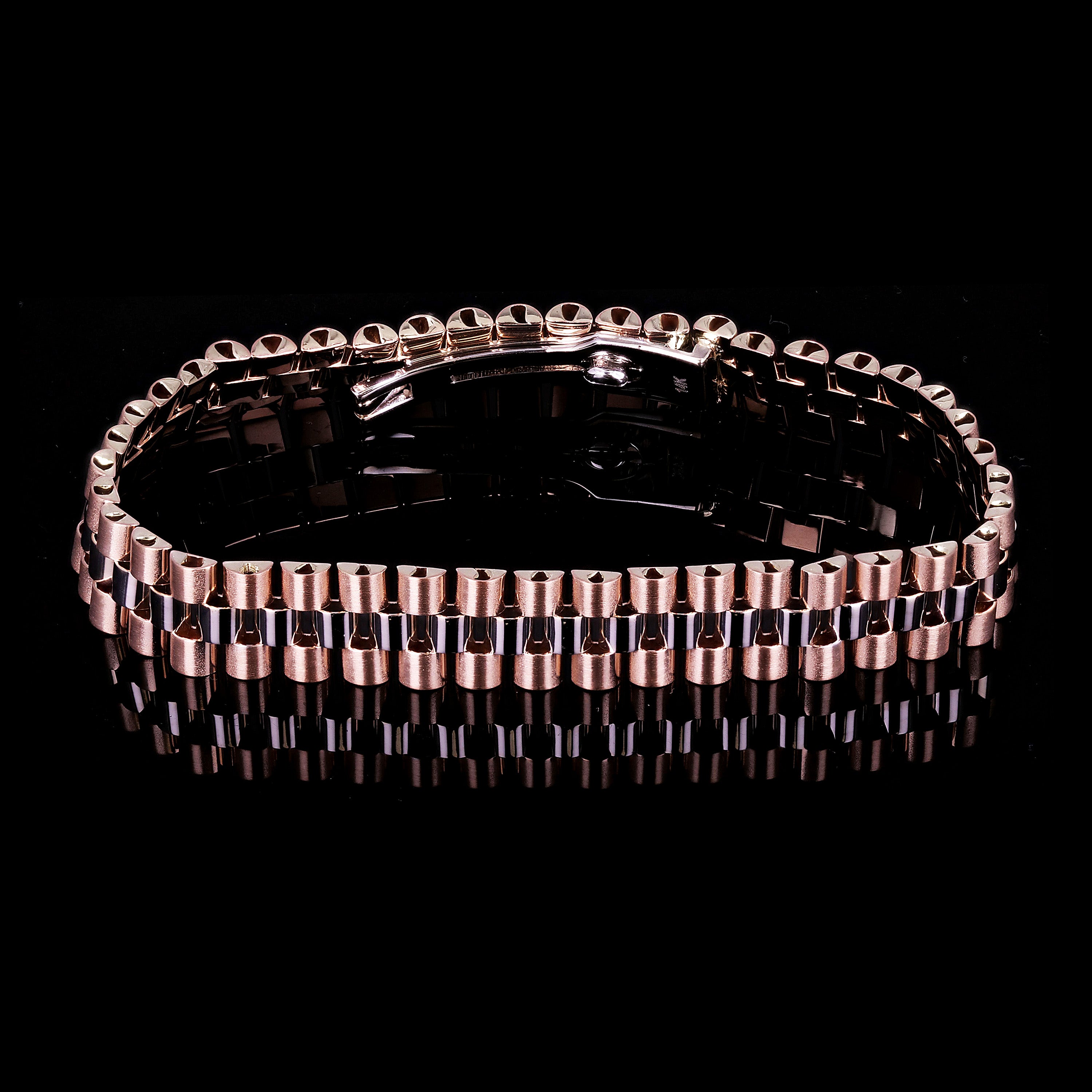 Italian Two- Tone 14k White & Rose Gold Watch Link Bracelet 8" 11mm 28.7 grams - White and Rose